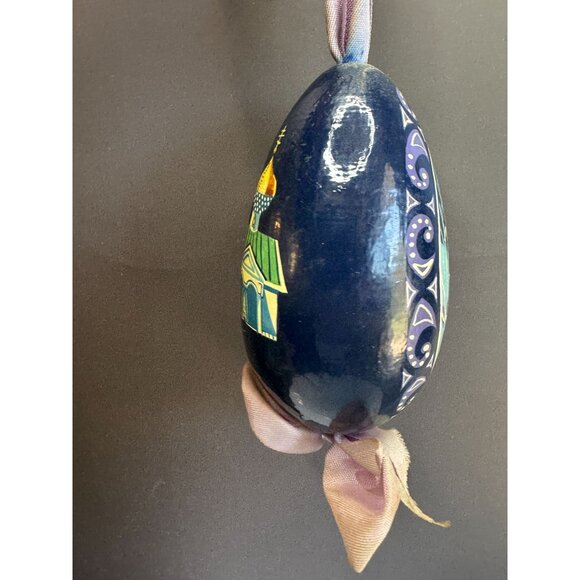Vintage Russian Egg Ornament Hand Painted Paper Mache Winter Church Christmas 4" - Picture 4 of 8